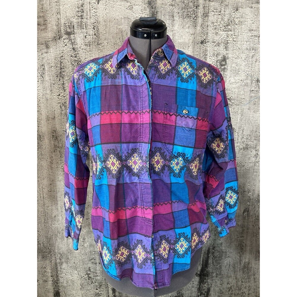 Vtg Cabin Creek Women’s Button Up Southwestern 90s Colorful Size Large Pink Blue